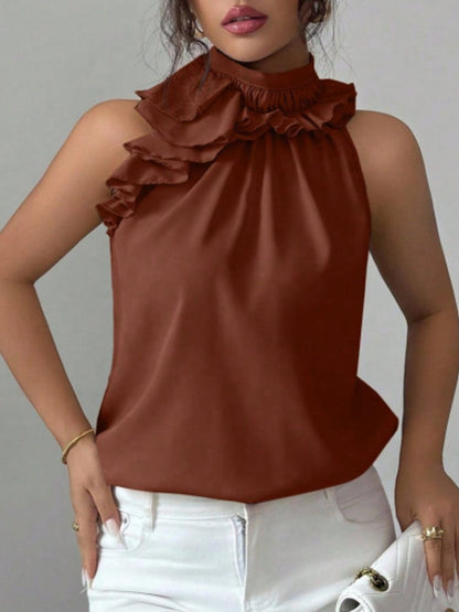 Hazel Blues® |  Ruffle High Neck Sleeveless Top