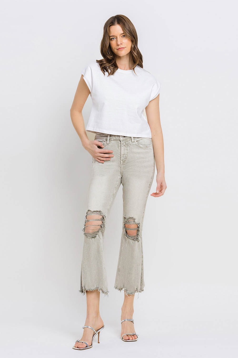 Hazel Blues® |  Lovervet Distressed Raw Hem Cropped Flare Jeans