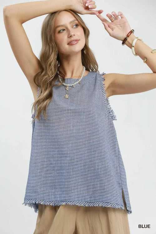 Hazel Blues® |  Umgee Stripe Fringe Trim Sleeveless Top
