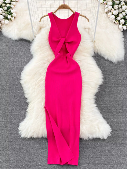 Hazel Blues® |  Knot Back Sleeveless Knit Bodycon Midi Dres