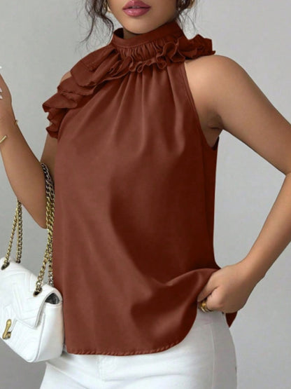 Hazel Blues® |  Ruffle High Neck Sleeveless Top