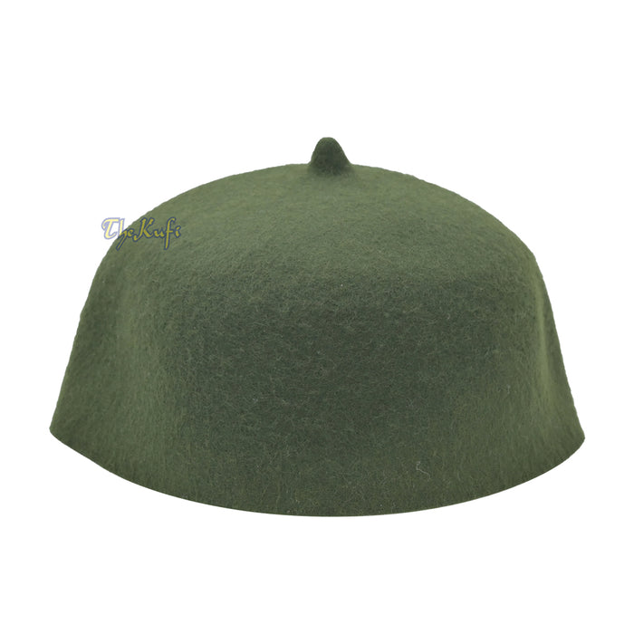 Dark Army Green Felt Wool Fez Hat with Tip