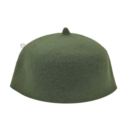 Dark Army Green Felt Wool Fez Hat with Tip