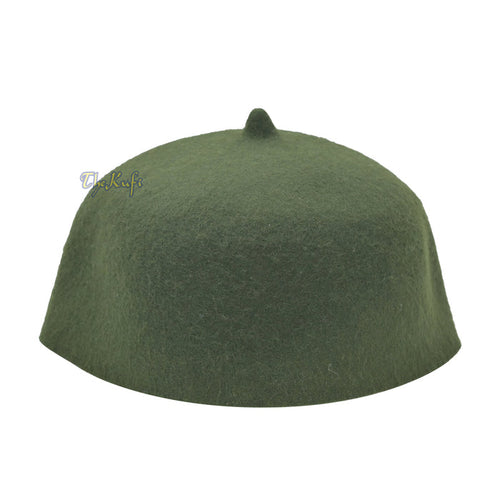 Dark Army Green Felt Wool Fez Hat with Tip