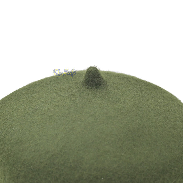 Dark Army Green Felt Wool Fez Hat with Tip