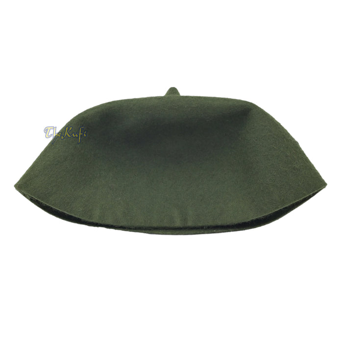 Dark Army Green Felt Wool Fez Hat with Tip