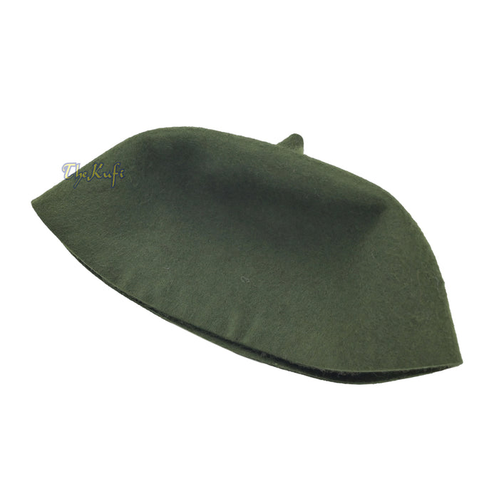 Dark Army Green Felt Wool Fez Hat with Tip