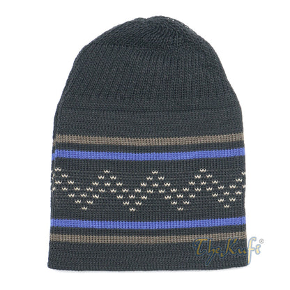 Dark Blue Brown Stripe Stretch-Knit Zigzag Kufi Hat Skull Cap Beanie