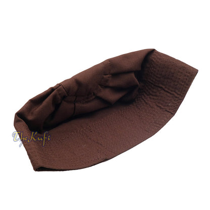Dark Brown Fabric Ijazi Pleated-Top Cotton Kufi Hat