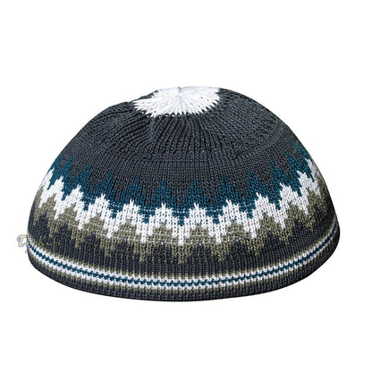 Dark Gray, Dark Green, White and Green Stretch-Knit Kufi Hat Skull Cap - Comfortable Fit - Design