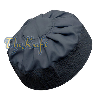 Dark Gray Fabric Ijazi Pleated-Top Cotton Kufi Hat