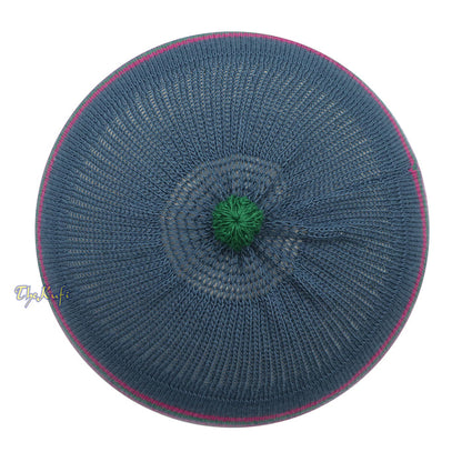 Dark Gray with Hot Pink and Green Lines Baby Or Infant Kufi pom-pom Stretchable Beanie