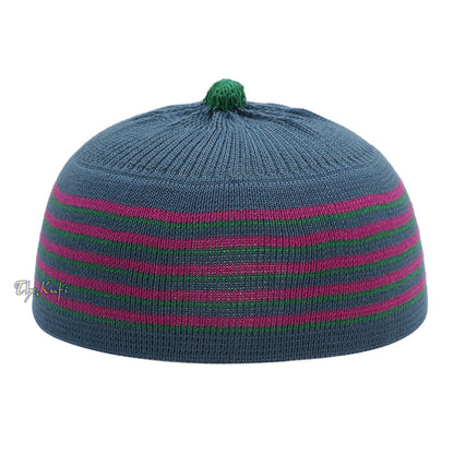Dark Gray with Hot Pink and Green Lines Baby Or Infant Kufi pom-pom Stretchable Beanie