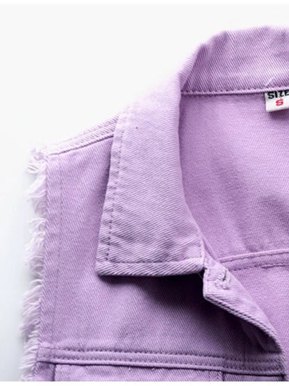 Hazel Blues® | Button Down Raw Hem Sleeveless Denim Jacket