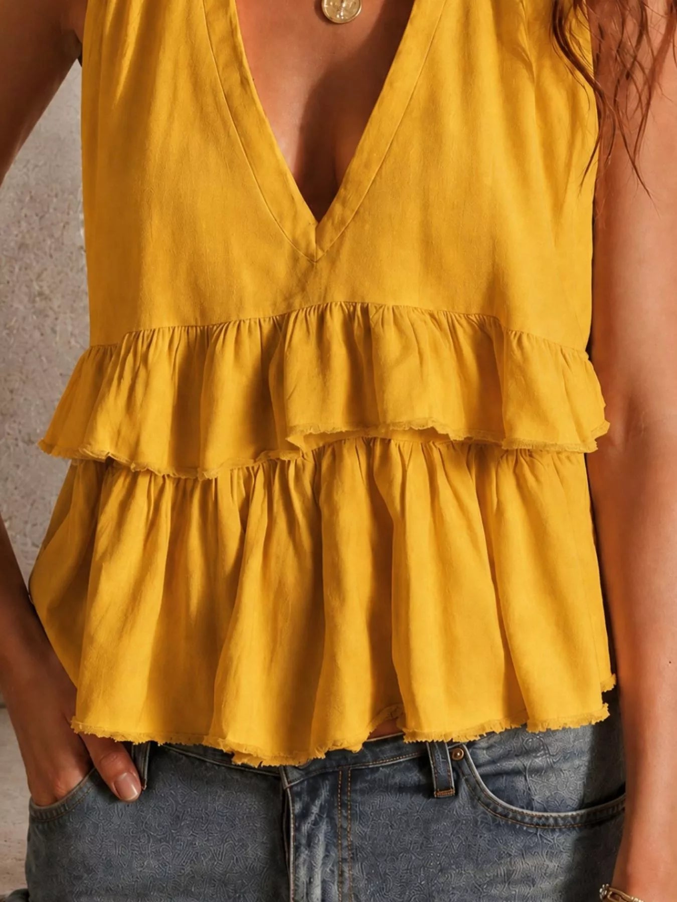 Hazel Blues® |  Ruffled V-Neck Sleeveless Top