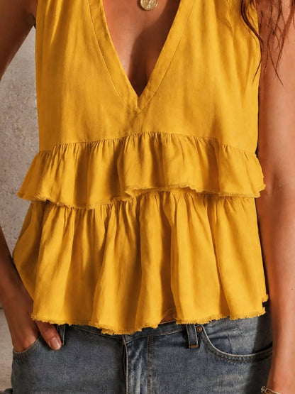 Hazel Blues® |  Ruffled V-Neck Sleeveless Top