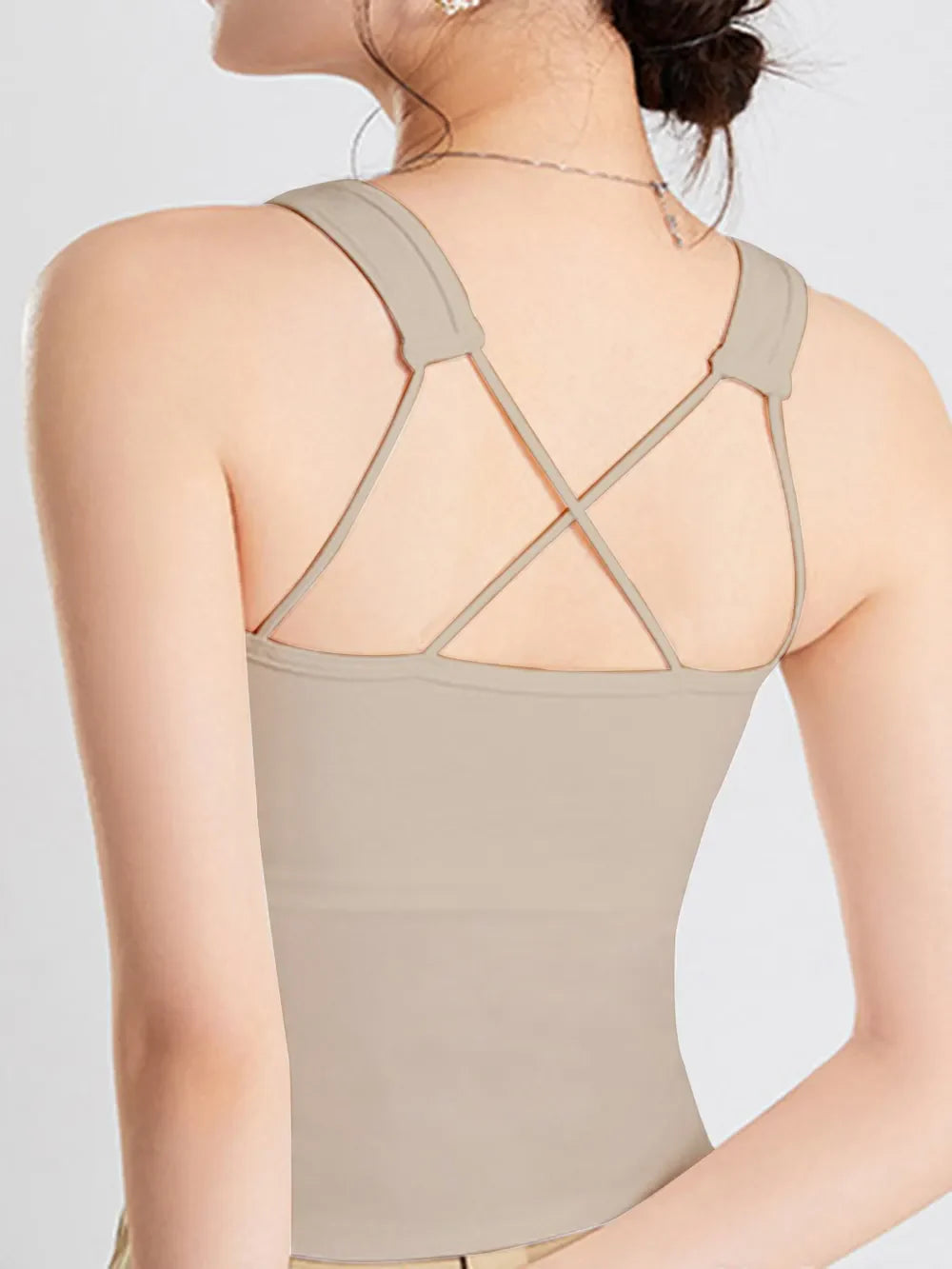 Hazel Blues® |  Crisscross Scoop Neck Wide Strap Cropped Tank with Chest Pads