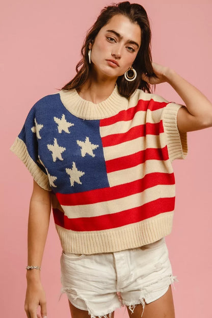 Hazel Blues® |  BiBi Star Patches American Flag Sleeveless Sweater