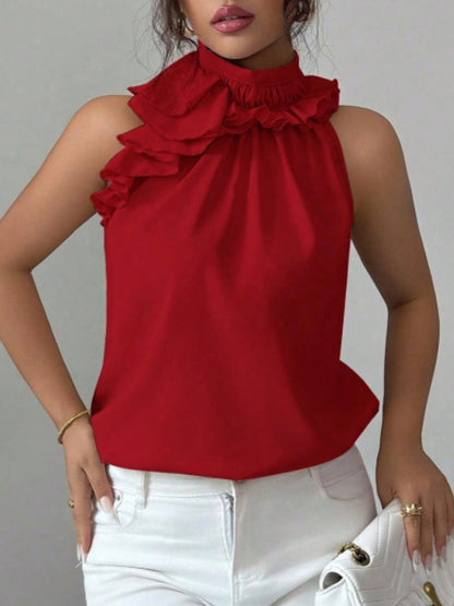 Hazel Blues® |  Ruffle High Neck Sleeveless Top