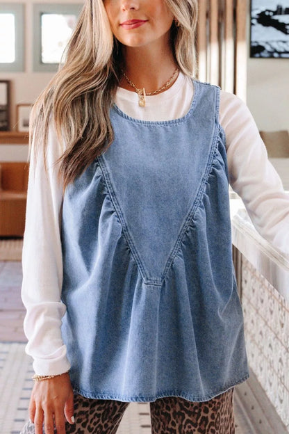Hazel Blues® |  Denim Pleated Patchwork Sleeveless Top