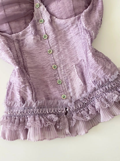 Hazel Blues® |  Lace Trimmed Ruffled Hem Tank