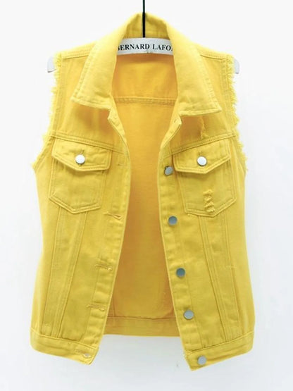 Hazel Blues® | Sleeveless Frayed Denim Vest Jacket