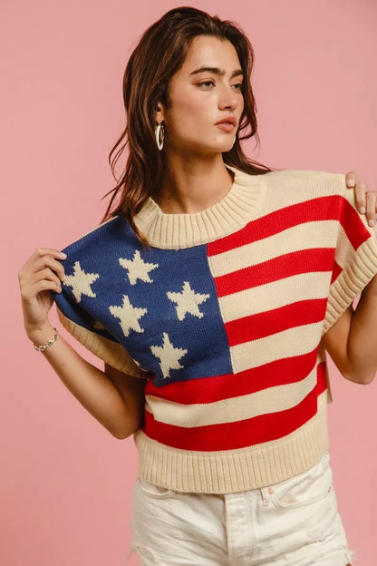 Hazel Blues® |  BiBi Star Patches American Flag Sleeveless Sweater