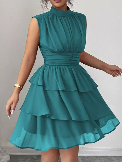 Ruffle Romance Dress | Ruffle Sleeveless Mock Neck Dress