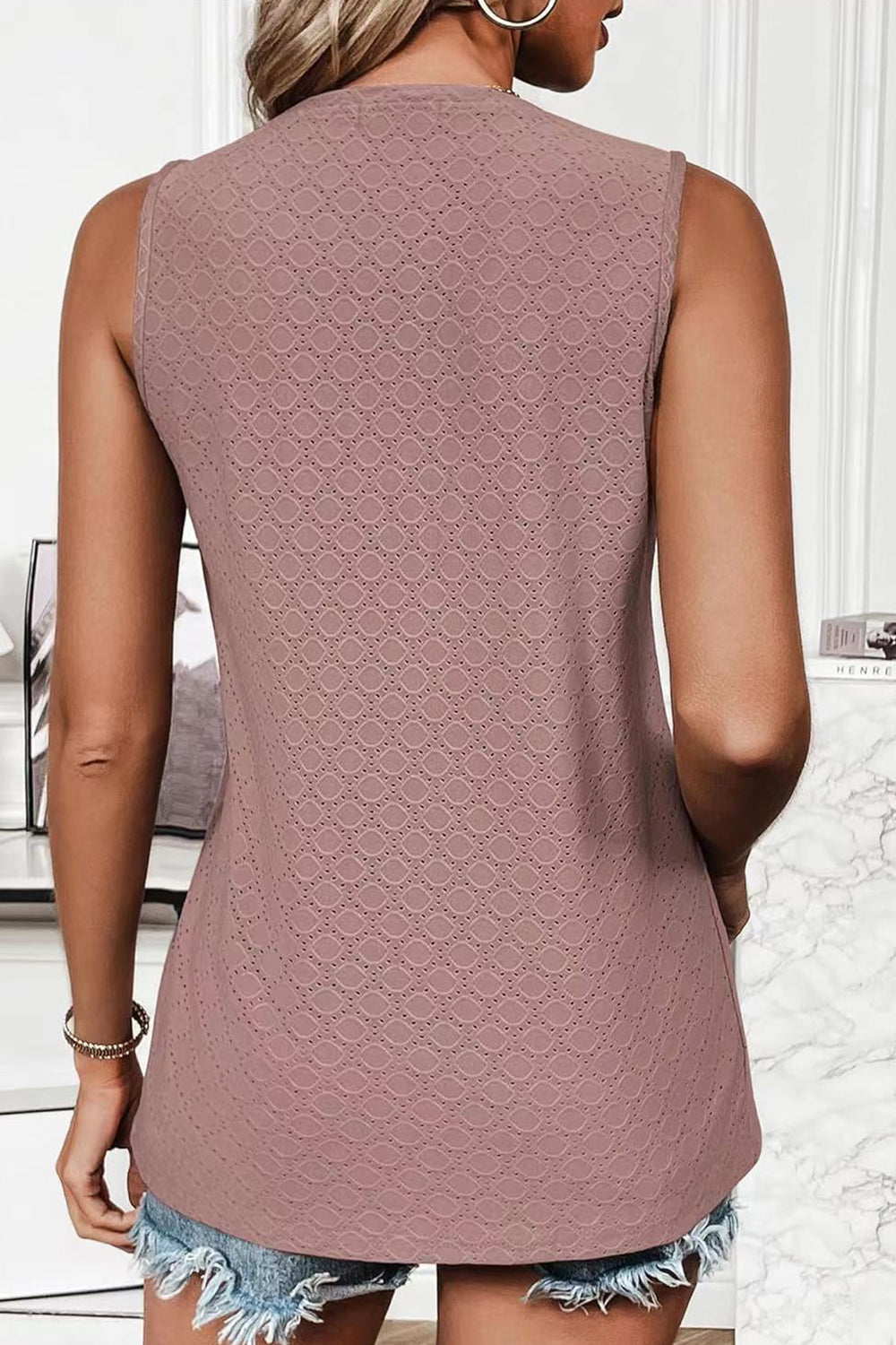 Hazel Blues® |  Eyelet Round Neck Tank