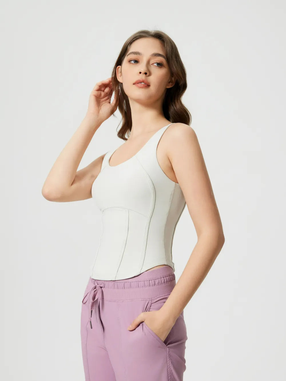 Hazel Blues® |  Millennia Round Neck Wide Strap Active Tank with Detachable Chest Pads
