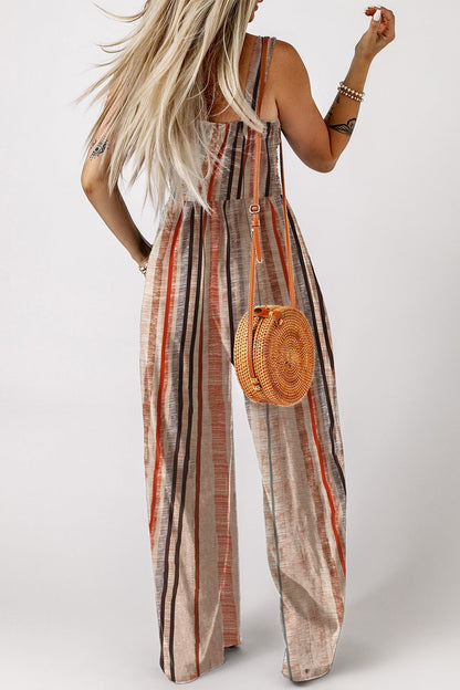 Hazel Blues® |  Stripe Square Neck Sleeveless Smocked Bodice Wide Leg Jumpsuit