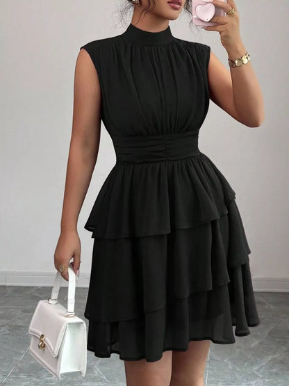 Ruffle Romance Dress | Ruffle Sleeveless Mock Neck Dress