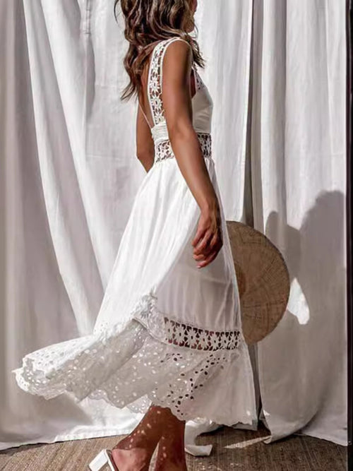 Hazel Blues® | Openwork Crochet Sleeveless Midi Dress