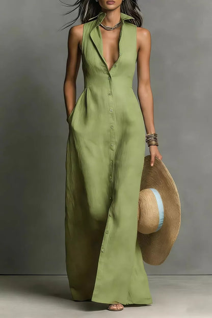 Hazel Blues® |  Sleeveless Button-Down Maxi Dress