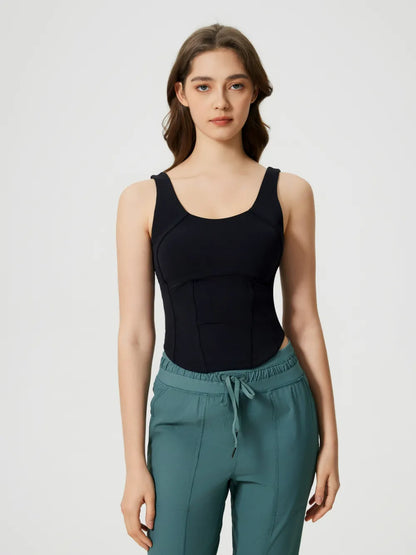 Hazel Blues® |  Millennia Round Neck Wide Strap Active Tank with Detachable Chest Pads
