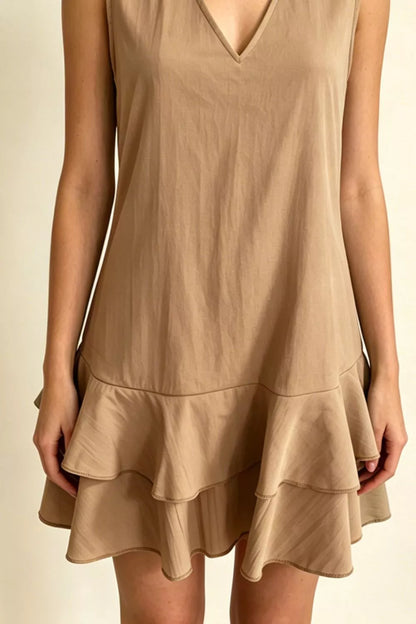 Hazel Blues® | Sleeveless V-Neck Ruffle Hem Mini Dress
