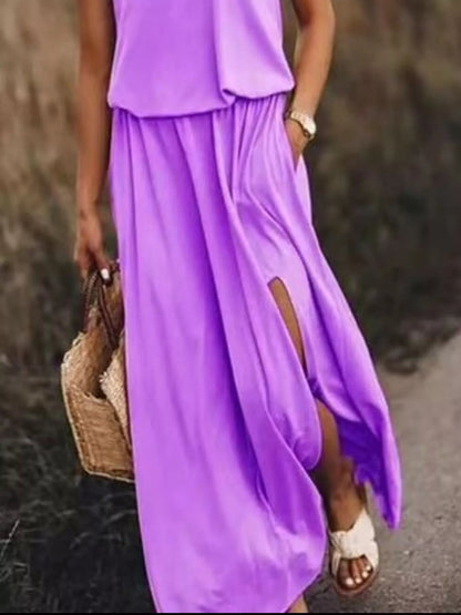 Hazel Blues® | Round Neck Sleeveless Slit Maxi Dress