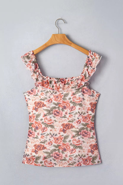 Hazel Blues® |  Floral Print Ruffle Trim Tank