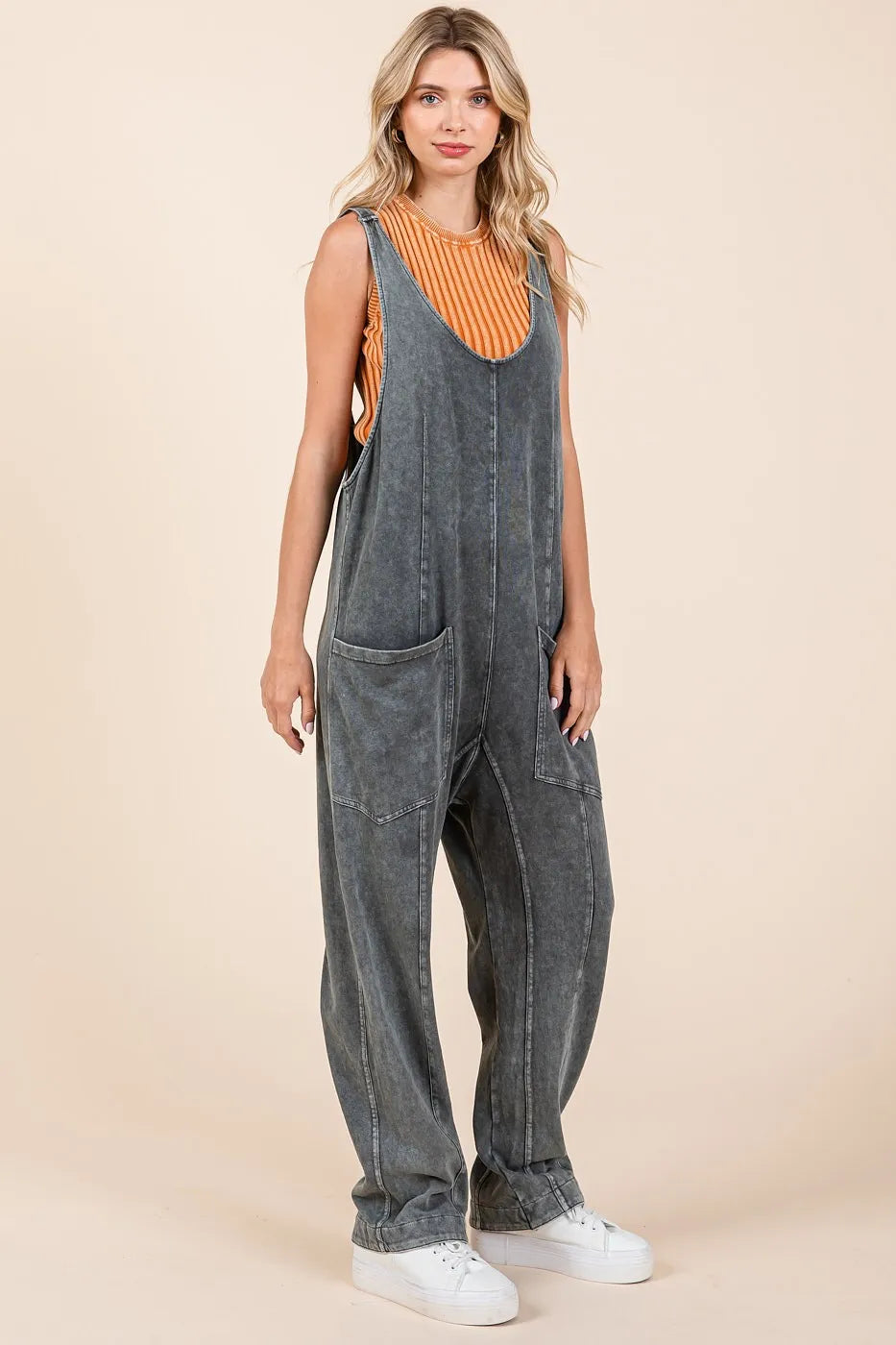 Hazel Blues® |  Mittoshop Mineral Wash Relaxed Fit Sleeveless Harem Jumpsuit