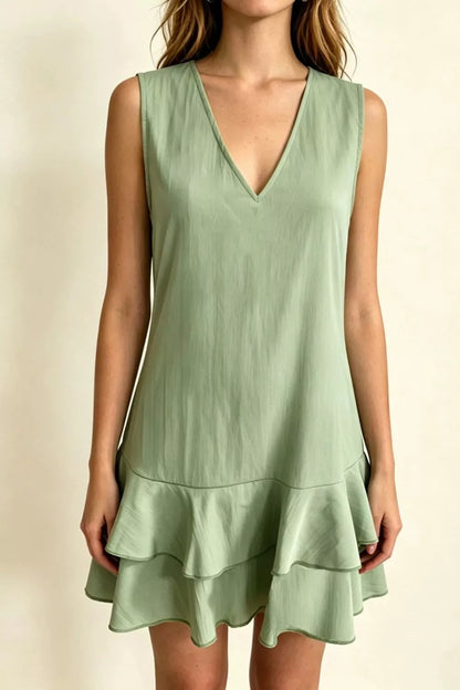Hazel Blues® | Sleeveless V-Neck Ruffle Hem Mini Dress