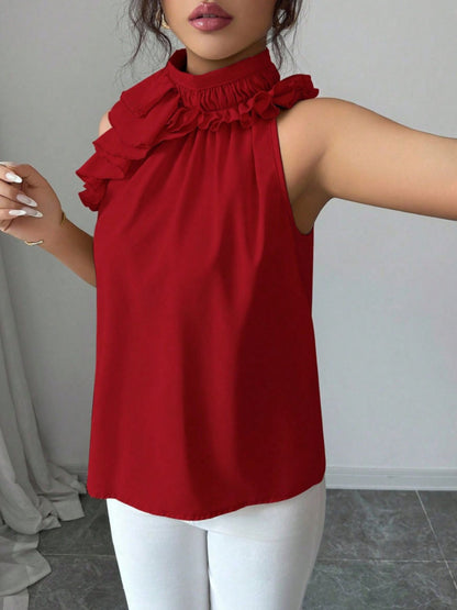 Hazel Blues® |  Ruffle High Neck Sleeveless Top