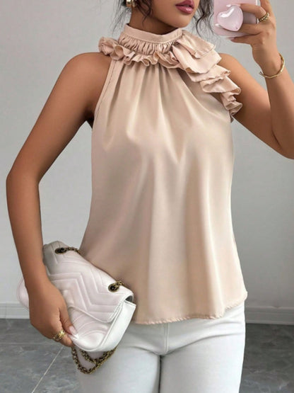 Hazel Blues® |  Ruffle High Neck Sleeveless Top