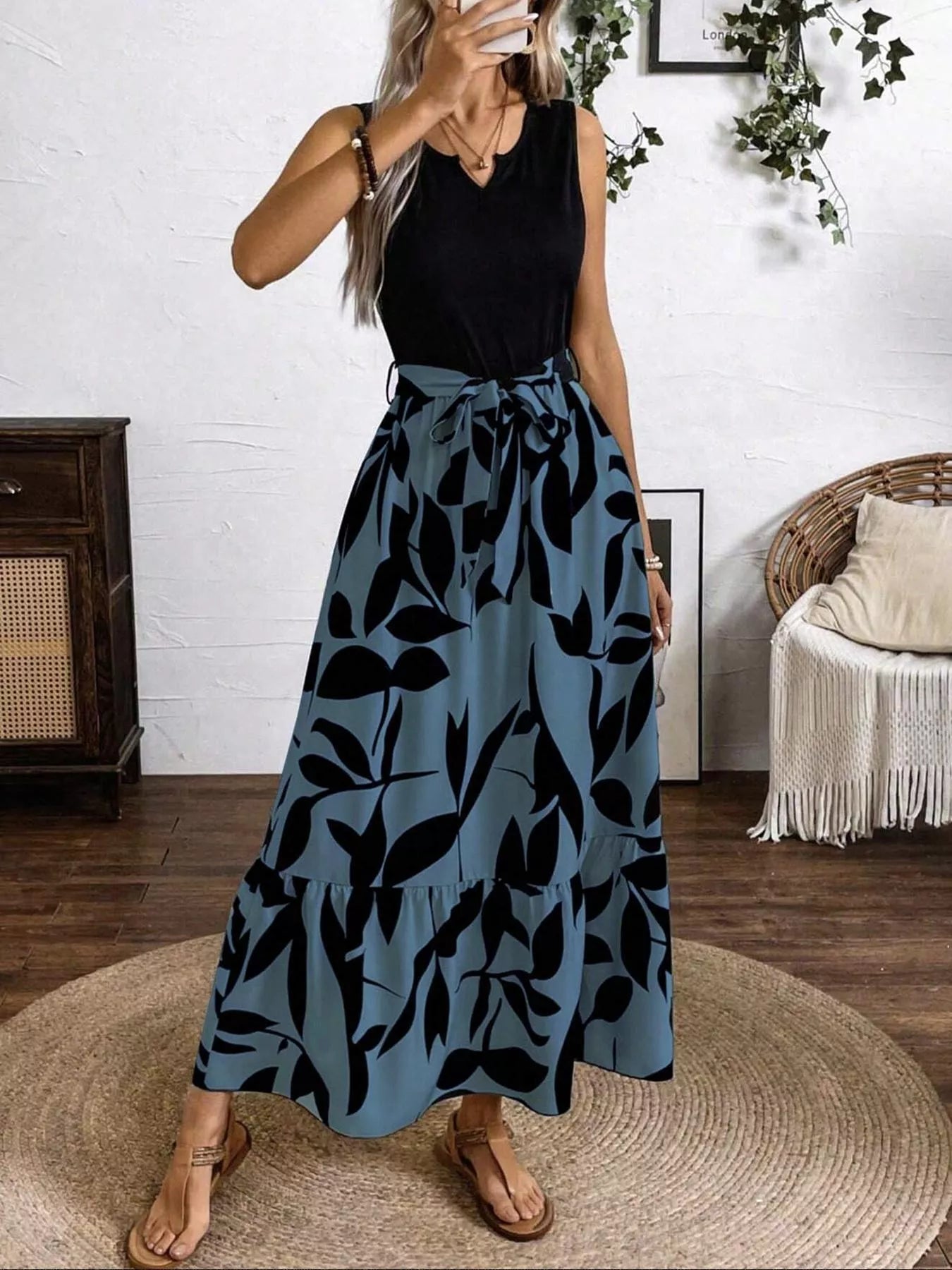 Hazel Blues® |  Sleeveless Floral Print Maxi Dress
