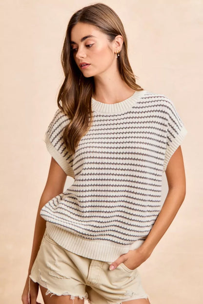 Hazel Blues® |  BiBi Pointelle Stripes Sleeveless Drop Shoulder Lightweight Sweater Top