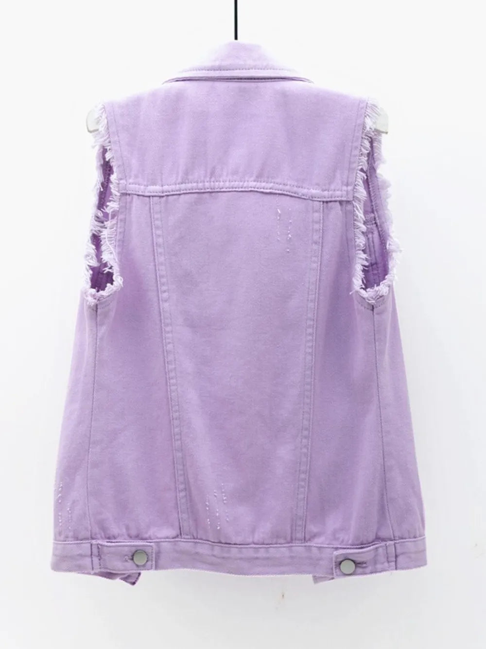 Hazel Blues® | Button Down Raw Hem Sleeveless Denim Jacket