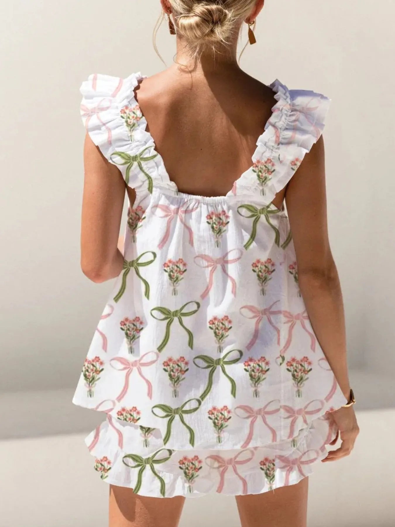 Hazel Blues® |  Ruffled Striped Tank and Shorts Set