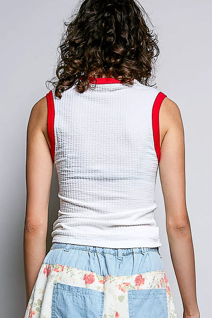 Hazel Blues® |  POL V-Neck Contrast Ribbed Sleeveless Tank