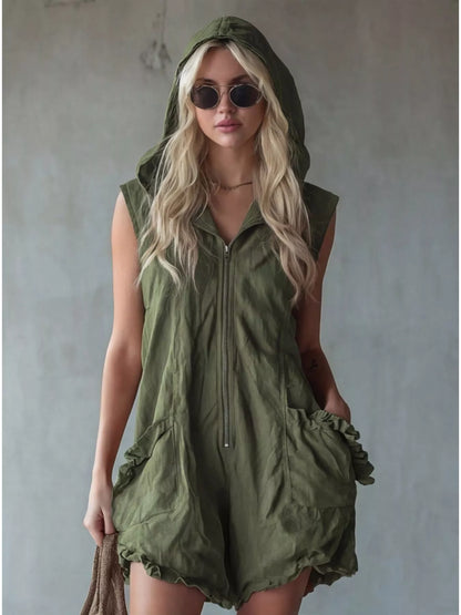 Ruffle Romance Romper | Ruffle Sleeveless Pocketed Romper