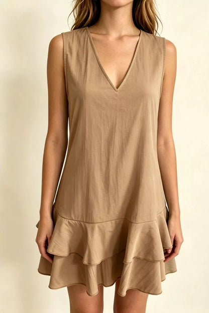 Hazel Blues® | Sleeveless V-Neck Ruffle Hem Mini Dress
