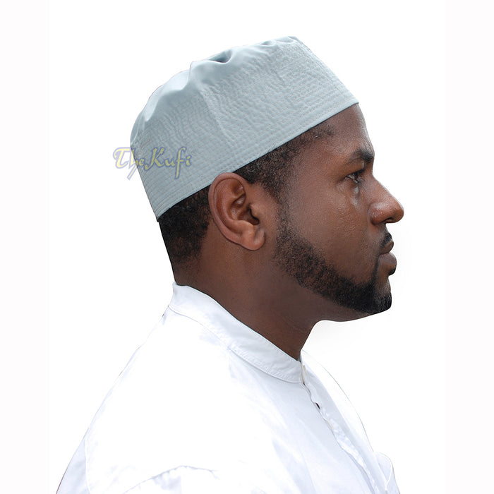 Gray Fabric Kufi Cap - Ijazi Pleated-Top Cotton-Mix Muslim Prayer Hat